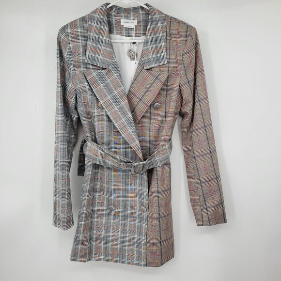 NWT Lovers and Friends Double Breasted Multicolor Plaid Belted Blazer Jacket XS